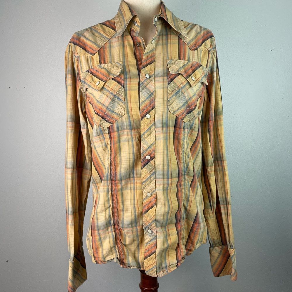 True Religion plaid Snap Down Shirt Size M EUC